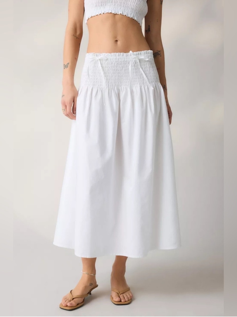 Kimchi Blue This Or That Convertible Smocked Waist Cotton Midi Skirt Size M